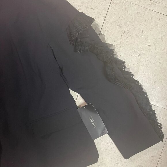 ZARA BASIC Blazer Womens Sz Large Black Ruffle Sleeve Fully Lined NO BELT - Picture 6 of 13